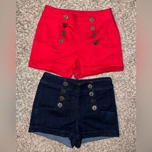 Express High-Waist Button Front Shorts - Red & Dark Blue